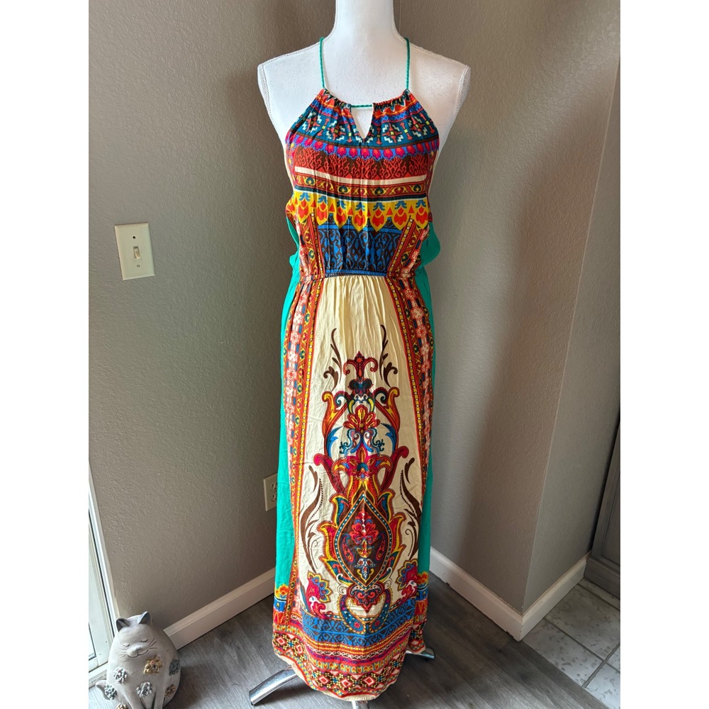 Flying Tomato Paisley Halter Maxi Dress Open‎ Back Tassel Tie Boho Festival